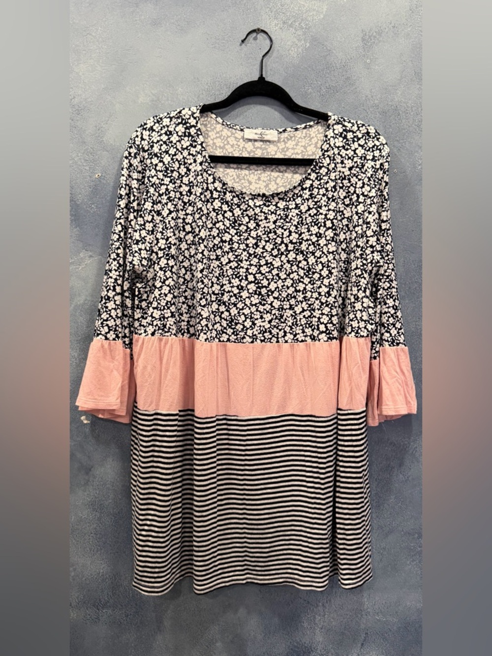 Moa Moa Navy and White Floral Mixed-Print Top Babydoll 2X